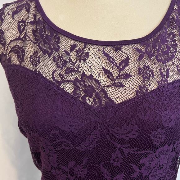 NEW Candalite Woman Plus Plum Purple Floral Lace Dressy Maxi Flare Dress Size 1X - Picture 4 of 10